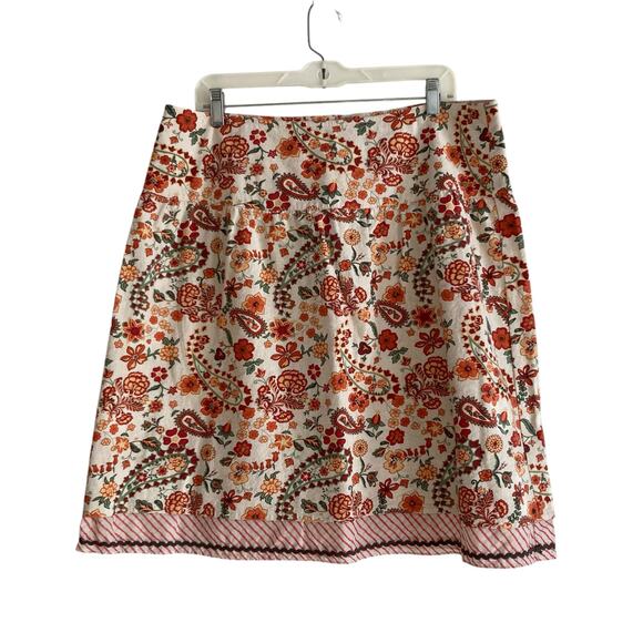 Christopher & Banks White Red Floral Beaded Linen Cotton Beaded Skirt Size 16 - Picture 1 of 16